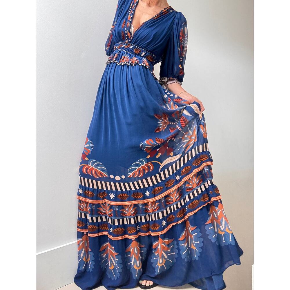Farm Rio Nature Beauty Chiffon Geometric Maxi Dress - Picture 2 of 11